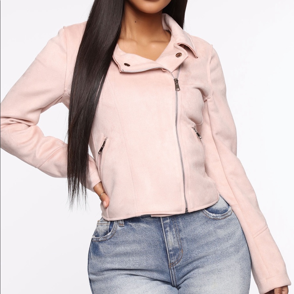 Blush Pink PU Leather Moto Jacket
